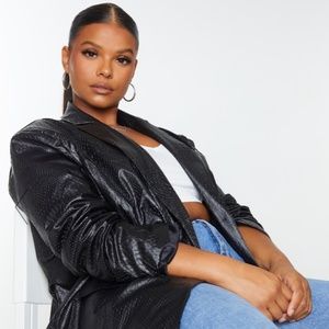 NEW, NEVER WORN, BLACK CROC EMBOSSED PATTERN JACKET IN FAUX LEATHER